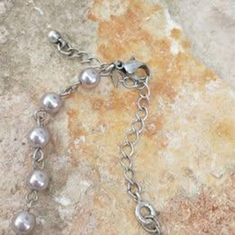 Necklace Grey Pearl Amber Blue Crystal Silver Tone 16-19in Statement - Picture 4 of 7